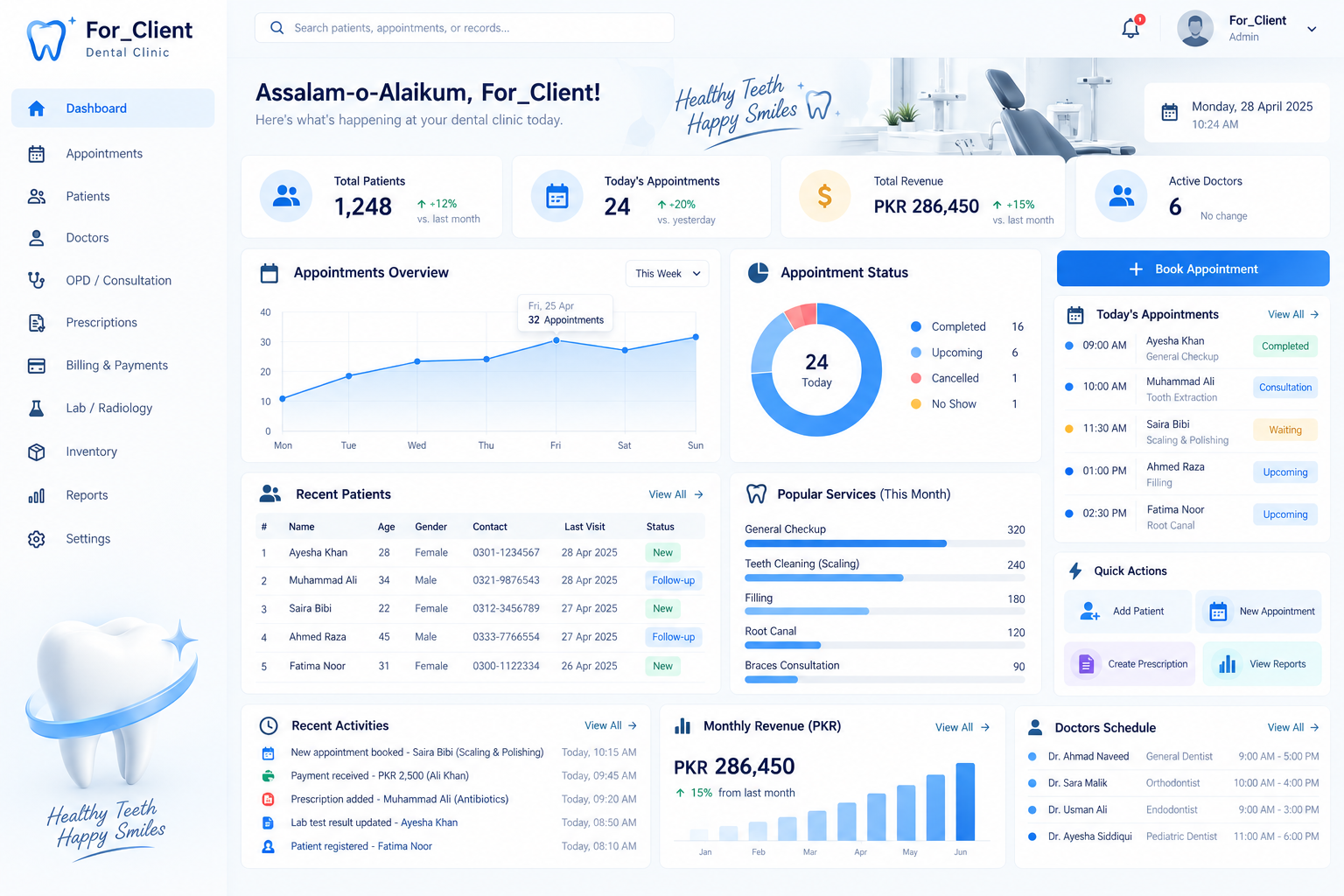 Dental Clinic Management System dashboard preview